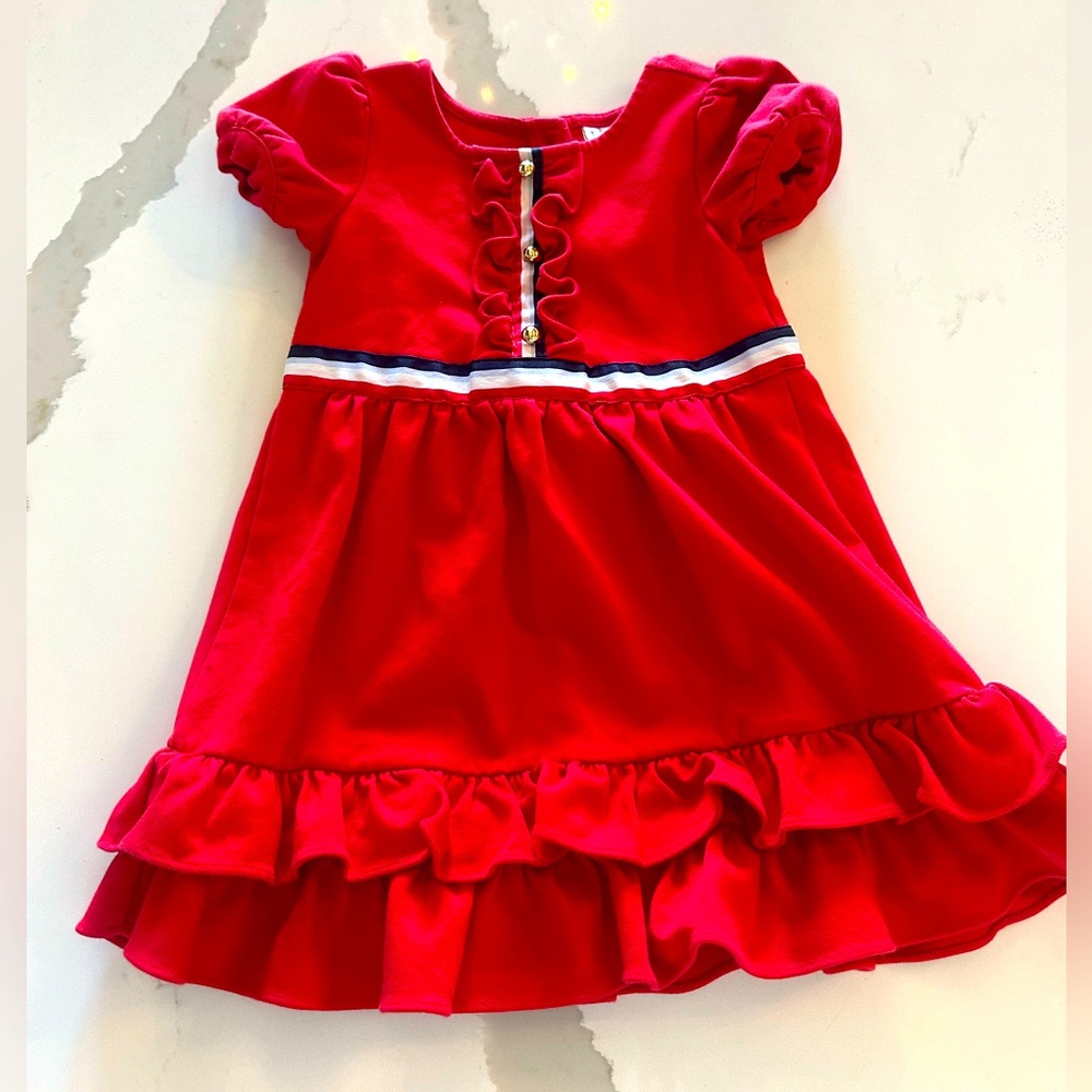 Janie and Jack Red Dress with Blue and White Stripe size 2t
